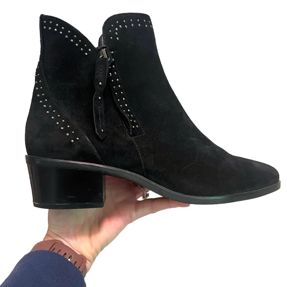 Hassia Toledo Ankle Boots Black Suede Silver Stud‎ Zip Premium Comfort Size 7W